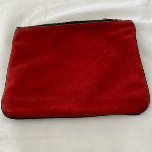 BALMAIN Paris x H & M Black Leather/ Red Suede Zipper Closure Small Bag